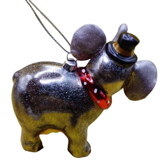 Elephant glass christmas ornament with top hat & scarf - Picture 2 of 7